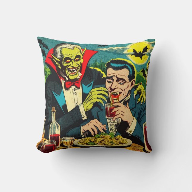 Vintage Horror Vampire Comics Throw Pillow (Front)