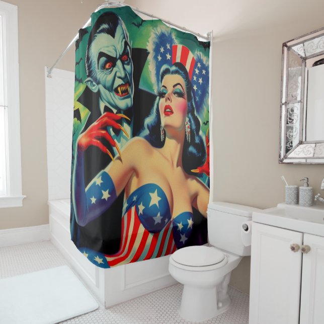Vintage Horror Vampire Girl Shower Curtain (In Situ)