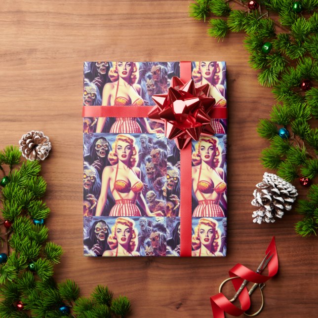 Vintage Horror Woman Wrapping Paper (Holiday Gift)