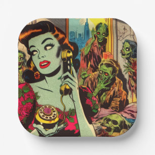 Vintage Horror Zombie Comics Paper Plates
