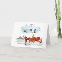 Vintage Horse and Carriage Ornate Happy Birthday
