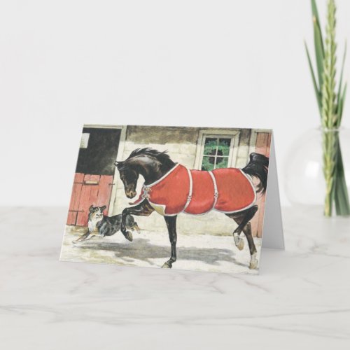 Vintage Horse and Dog Christmas Holiday Card