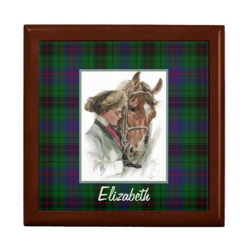 Vintage horse and Girl on Davidson Plaid Tile Box