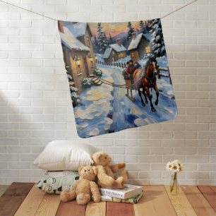 Vintage Horse and Sleigh on Snowy Christmas Baby Blanket