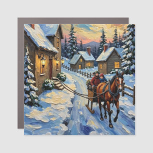 Vintage Horse and Sleigh on Snowy Christmas Car Magnet