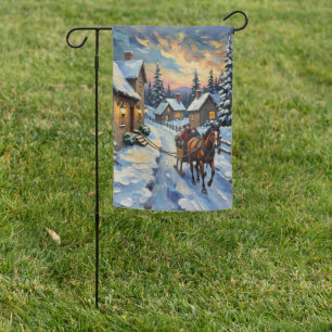 Vintage Horse and Sleigh on Snowy Christmas Garden Flag
