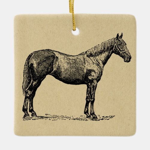 Vintage Horse Art Illustrated Equestrian Art Ceramic Ornament