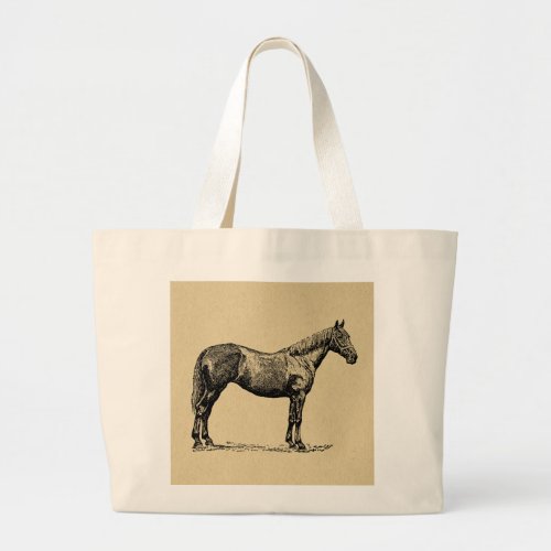 Vintage Horse Art Illustrated Equestrian Art Large Tote Bag