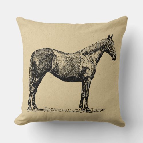 Vintage Horse Art Illustrated Equestrian Art Throw Pillow