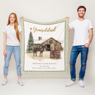 Vintage Horse Barn Christmas Granddad Cozy Blanket