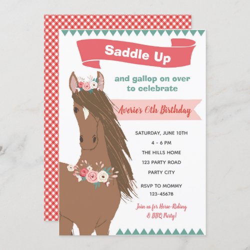 Vintage Horse Birthday Invitation Floral