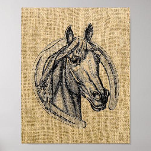 Vintage Horse Cameo on Burlap  Poster