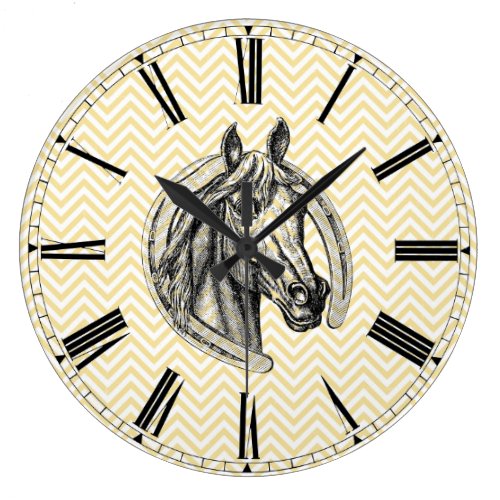 Vintage Horse Cameo Patterned Background Large Clock