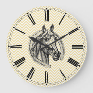 Vintage Horse Cameo Patterned Background Large Clock