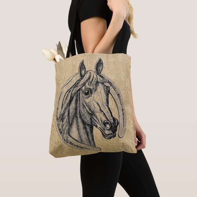Vintage Horse Cameo Tote Bag (Close Up)