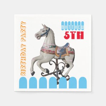 Vintage Horse Carousel 5th Birthday Paper Napkins by PBsecretgarden at Zazzle