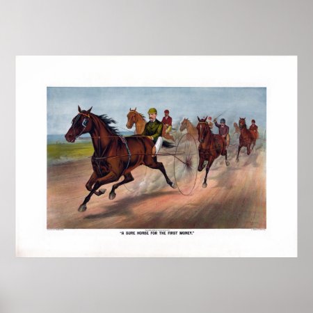 Vintage Horse Carriage Racing Print