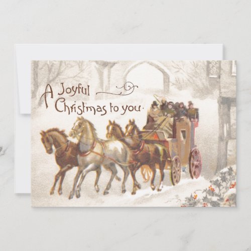Vintage Horse Carriage Snow Joyful Christmas Card