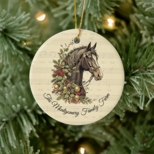 Vintage Horse Christmas Ceramic Ornament