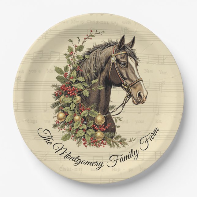 Vintage Horse Christmas Paper Plates (Front)