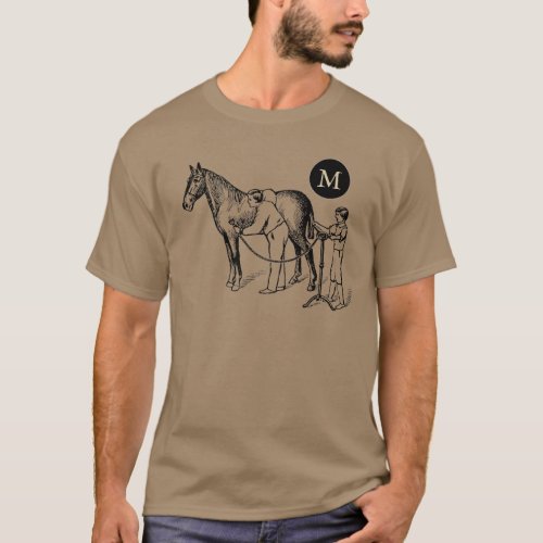 VINTAGE Horse Clipping Illustration Monogram tee 2