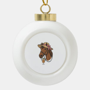 Vintage Horse Cocktail Summer Hat Illustration Ceramic Ball Christmas Ornament
