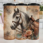 Vintage Horse Compass Map Roses Thermal Tumbler