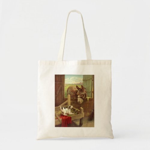 Vintage Horse Dog in Barn on Farm Tote Bag