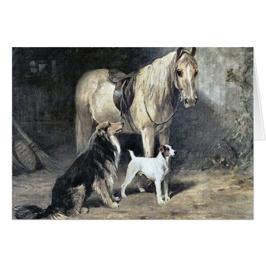 Vintage - Horse & Dogs Waiting for Master, (Front Horizontal)