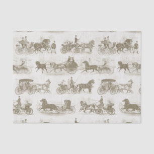 Vintage Horse Drawn Carriages Golden Beige Pattern Tissue Paper