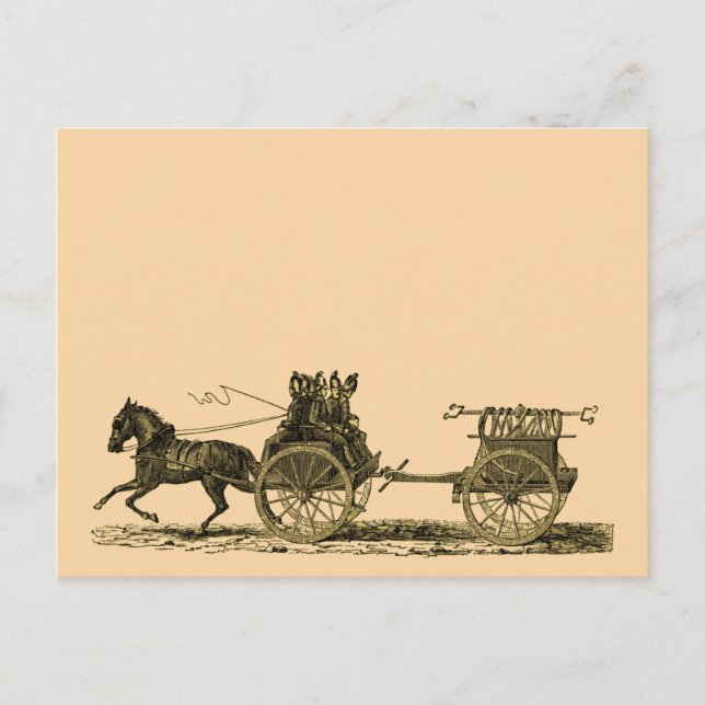 Vintage Horse Drawn Fire Engine Illustration Postcard (Front)