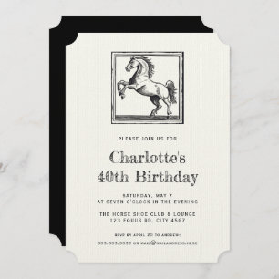 Vintage Horse Equestrian Adult 40th Birthday Party Invitation