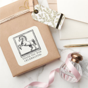 Vintage Horse Equestrian Adult Thank You Square Sticker