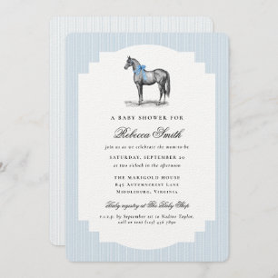 Vintage Horse Equine Blue Boy Elegant Baby Shower Invitation