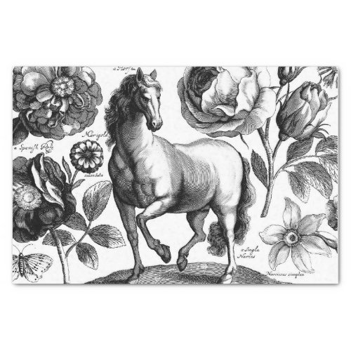 Vintage Horse Floral Tissue or Decoupage Papaper Tissue Paper
