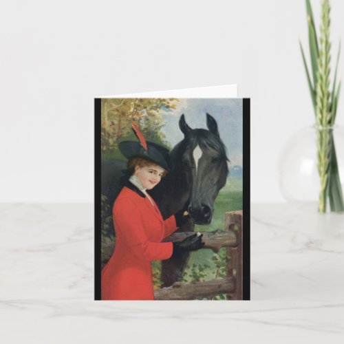 Vintage Horse Girl Red Coat Equestrian Sugar Cube Card