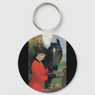 Vintage Horse Girl Red Coat Equestrian Sugar Cube Keychain