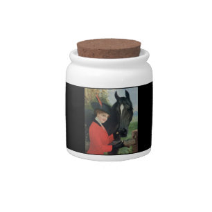 Vintage Horse Girl Sugar Cube Red Jacket Candy Jar