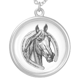 Vintage Horse & Horseshoe Sterling Silver Necklace