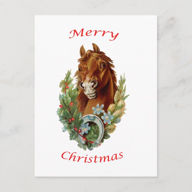 Vintage Horse Merry Christmas Holiday Postcard (Front)