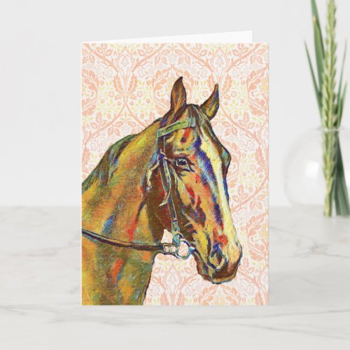 Vintage Horse on Floral Pattern Art Note Card 1