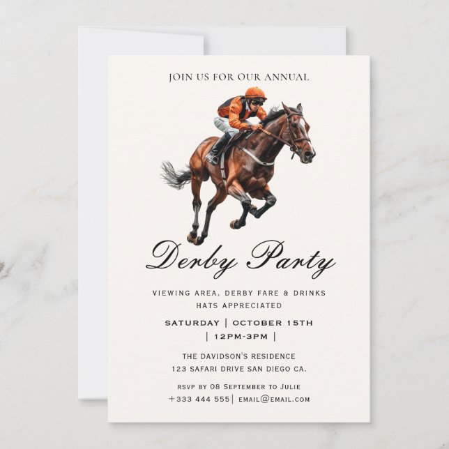 Vintage Horse Race Jockey Derby Party Invitation (Front)