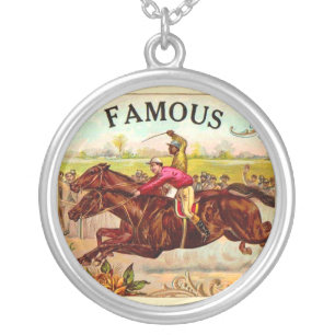 Vintage Horse Racing Thrill of the Race Silver Plated Necklace