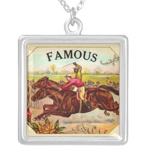 Vintage Horse Racing Thrill of the Race Silver Plated Necklace