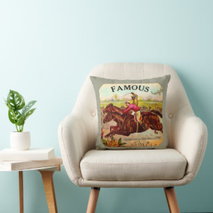 Vintage Horse Racing Thrill of the Race Throw Pillow