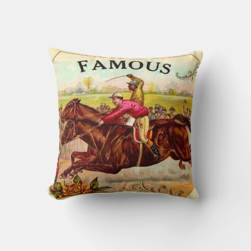 Vintage Horse Racing Thrill of the Race Throw Pillow