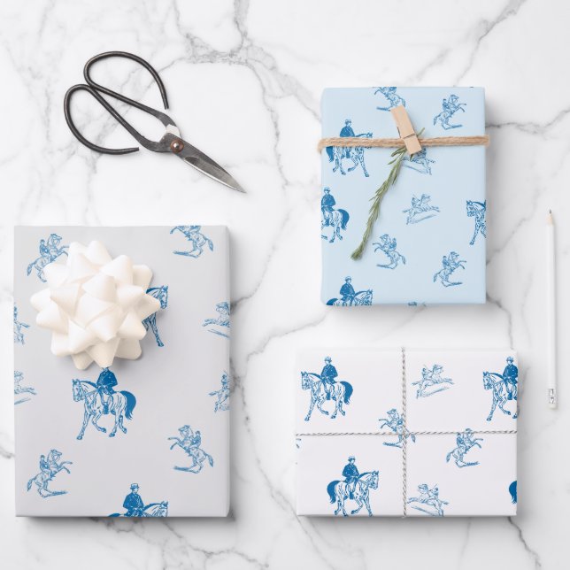 Vintage Horse Riding Pattern Wrapping Paper Sheets (Front)