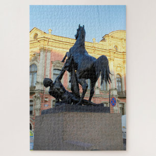 Vintage horse sculpture on Anichkov bridge Jigsaw Puzzle
