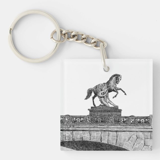 Vintage horse sculpture on Anichkov bridge Keychain (Front)