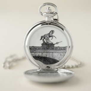 Vintage horse sculpture on Anichkov bridge Pocket Watch